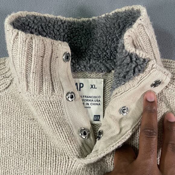GAP Wool Sweater Men XL Vintage 90 Y2k Beige Cream Preppy Mock Grunge Pile Skate - Picture 4 of 8